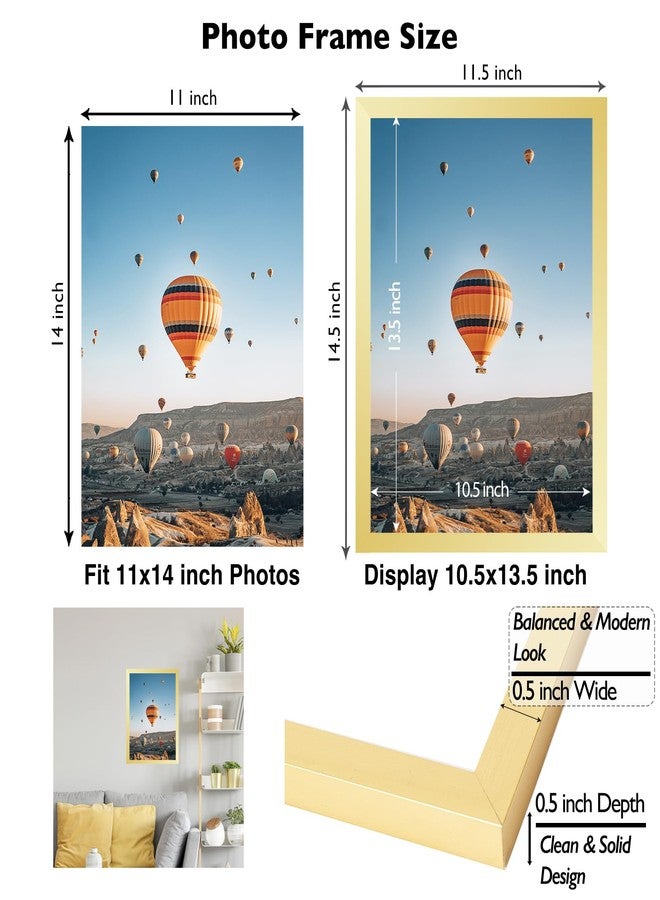 JCJMY 11x14 Picture Frame Gold for Wall Hanging, Wall Mounting Horizontally or Vertically, 11 x 14 Wall Gallery Poster Photo Frame with Shatter Resistant Plexiglass, Gold - Image 3
